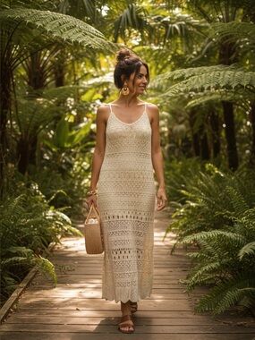 freshman 1996 crochet dress Juniors' Freshman 1996 Sleeveless Striped Crochet V-Neck Midi Dress